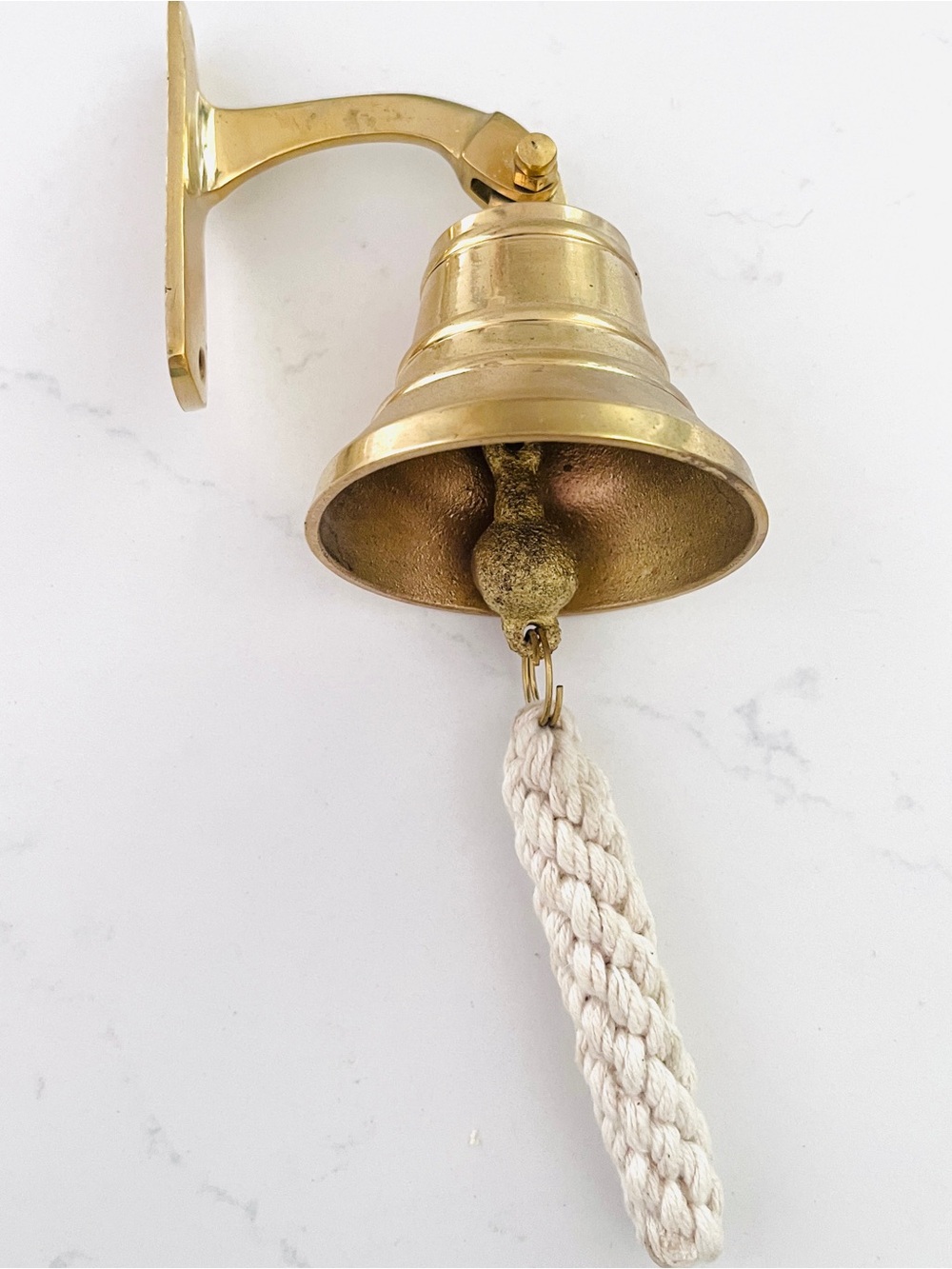 Jilly Box x Monika Hibbs brass Wall Mount dinner bell with White Rope Pull